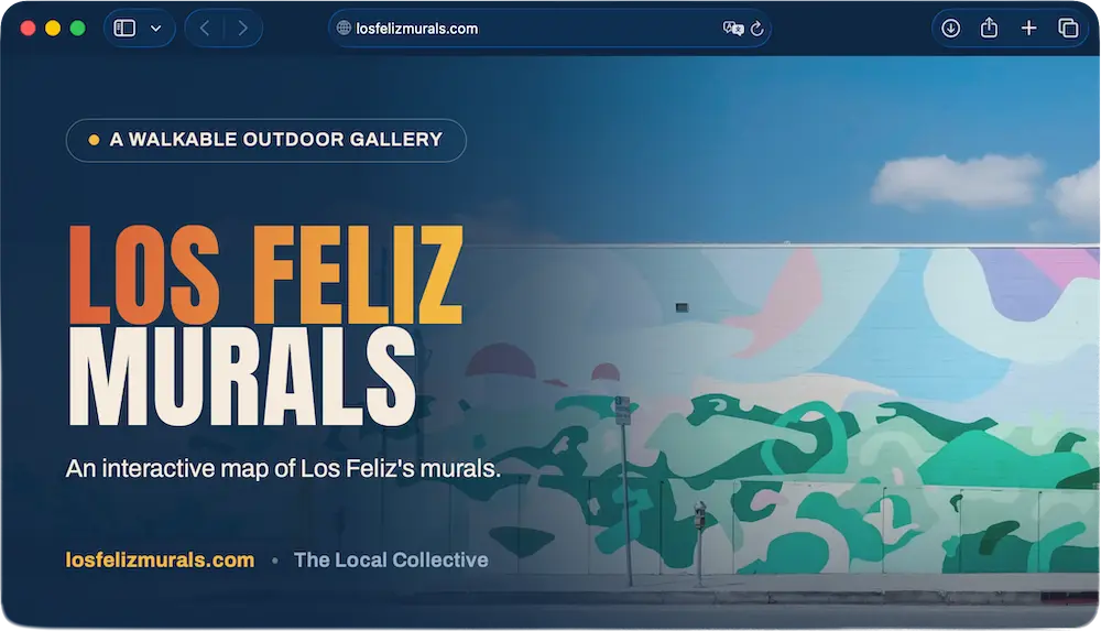 A webpage screenshot displaying the LosFelizMurals.com information.